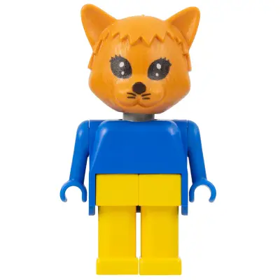 Fabuland Cat - Charlie Cat, Brown Head, Yellow Legs, Blue Top and Arms