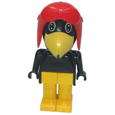 Fabuland Bird - Charlie / Joe Crow, Black Head, Red Pilot Helmet, Black Eyes