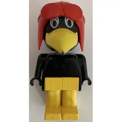 Fabuland Bird - Charlie / Joe Crow, Black Head, Red Pilot Helmet, White Eyes