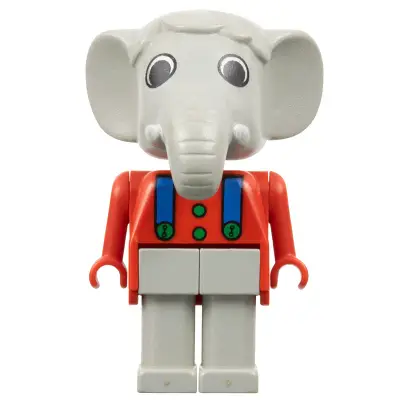 Fabuland Elephant - Edward Elephant, Light Gray Legs, Red Top and Arms, Blue Braces