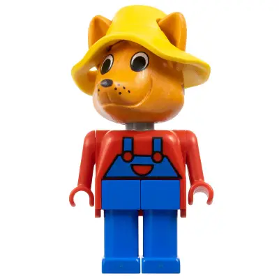 Fabuland Fox - Freddy Fox, Blue Legs / Overalls, Red Top, Yellow Hat