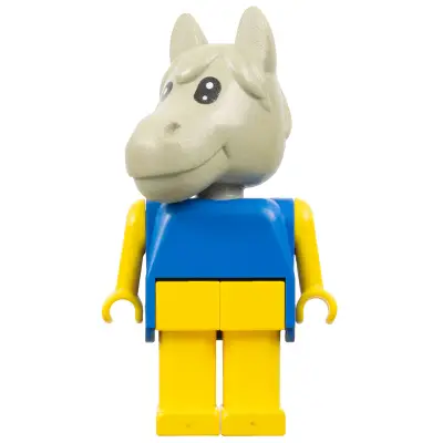 Fabuland Horse - Clarence Carpenter, Light Gray Head, Yellow Legs and Arms, Blue Top