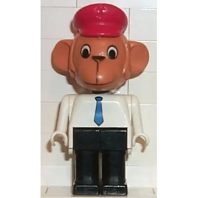 Fabuland Monkey - Mike Monkey (Chauffeur), Brown Head, Blue Tie, Red Hat
