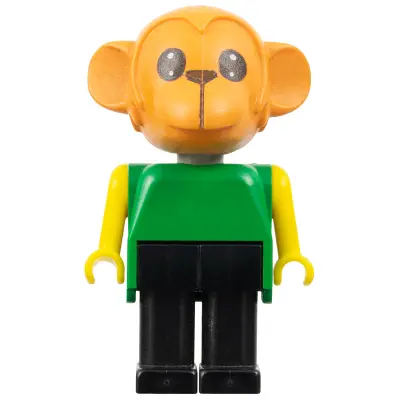 Fabuland Monkey - Chester Chimp, Brown Head, Black Legs, Green Top, Yellow Arms