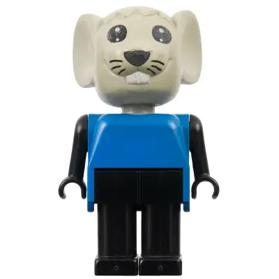 Fabuland Mouse - Mortimer Mouse (Morty), Light Gray Head, Blue Top