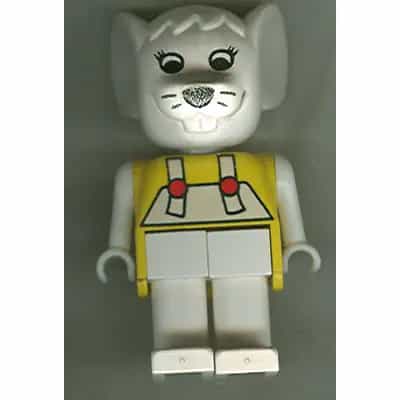 Fabuland Mouse - Marjorie Mouse, White Head and Legs / Overalls, Yellow Top