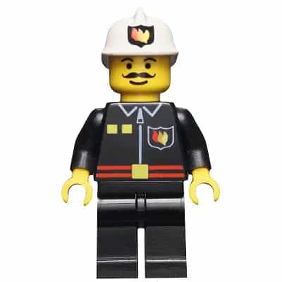 Fire - Flame Badge and 2 Buttons, Black Legs, White Fire Helmet with Fire Logo