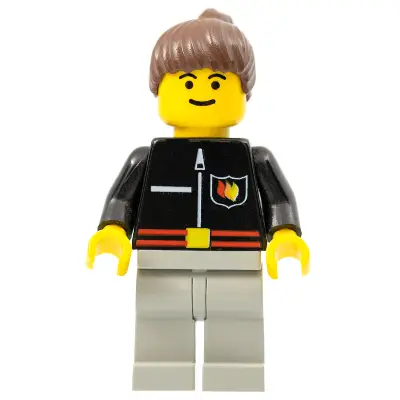Fire - Flame Badge and Straight Line, Light Gray Legs, Brown Ponytail Hair
