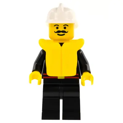 Fire - Flame Badge and 2 Buttons, Black Legs, White Fire Helmet, Life Jacket