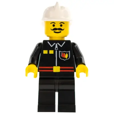 Fire - Flame Badge and 2 Buttons, Black Legs, White Fire Helmet