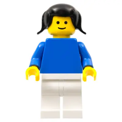 Plain Blue Torso with Blue Arms, White Legs, Black Pigtails Hair