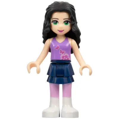 Friends Emma - Dark Blue Layered Skirt, Medium Lavender Top, White Boots