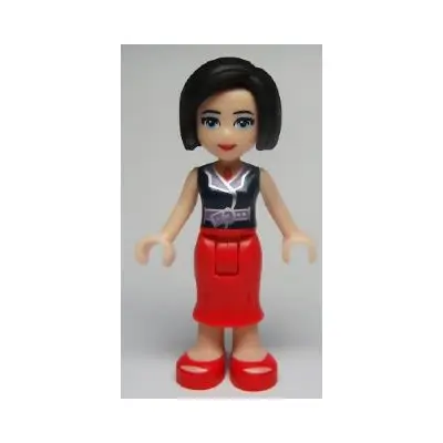 Friends Anna - Red Long Skirt, Dark Blue Sleeveless Blouse Top
