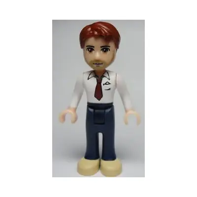 Friends Peter - Dark Blue Trousers, White Shirt and Red Tie, Dark Tan Shoes