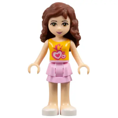 Friends Olivia (Light Nougat) - Bright Pink Layered Skirt, Orange Top
