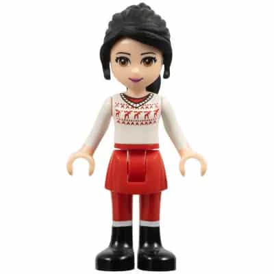 Friends Lily - Red Skirt and Leggings, White Fair Isle Sweater with Moose