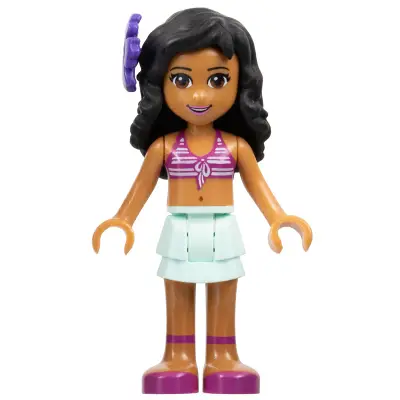 Friends Kate - Light Aqua Layered Skirt, Magenta Bikini Top, Dark Purple Flower