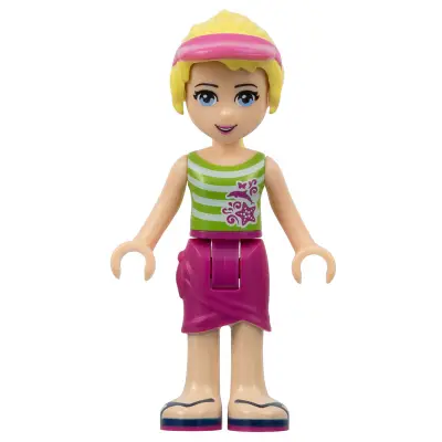 Friends Stephanie - Magenta Wrap Skirt, Green Top with White Stripes, Hair with Visor