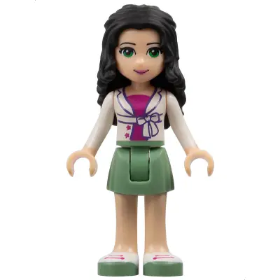 Friends Emma - Sand Green Skirt, White Jacket with Bow over Magenta Top