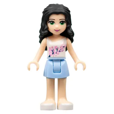 Friends Emma - Bright Light Blue Skirt, White Top with Pink Flowers