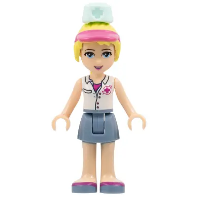 Friends Stephanie - Sand Blue Skirt, White Top with Red Cross Logo, Light Aqua Nurse Hat