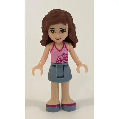 Friends Olivia (Light Nougat) - Sand Blue Skirt, Bright Pink Top with Magenta Trim