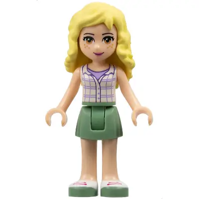 Friends Naya - Sand Green Skirt, White Plaid Button Shirt