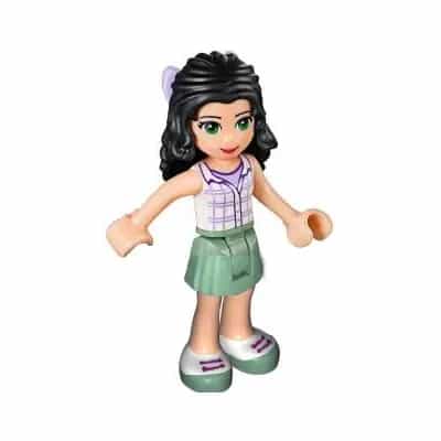 Friends Emma - Sand Green Skirt, White Plaid Button Shirt, Bow