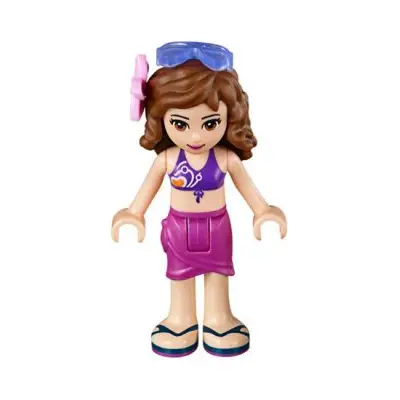 Friends Olivia (Light Nougat) - Magenta Wrap Skirt, Dark Purple Bikini Top, Flower, Sunglasses