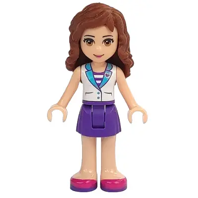 Friends Olivia (Light Nougat) - Dark Purple Skirt, White Top with Medium Azure Collar, Striped Inset