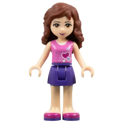Friends Olivia (Light Nougat) - Dark Purple Skirt, Dark Pink Top with Hearts and White Undershirt