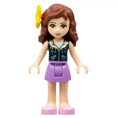 Friends Olivia (Light Nougat) - Medium Lavender Skirt, Dark Blue Vest Top, Flower