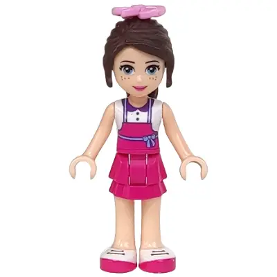 Friends Naomi (Light Nougat) - White Top with Magenta Apron, Magenta Skirt, Bright Pink Flower