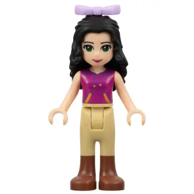 Friends Emma - Tan Riding Pants, Magenta Top with Yellow and Dark Purple Trim, Lavender Bow