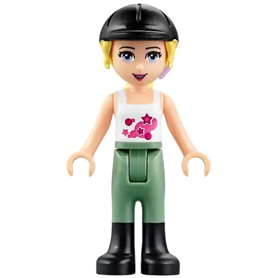 Friends Stephanie - Sand Green Riding Pants, Black Riding Helmet, Lavender Bow, White Top with Stars