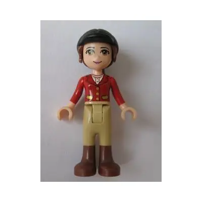 Friends Olivia (Light Nougat) - Tan Riding Pants, Red Jacket, Black Riding Helmet