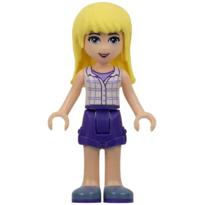 Friends Stephanie - Dark Purple Shorts, White Plaid Button Shirt