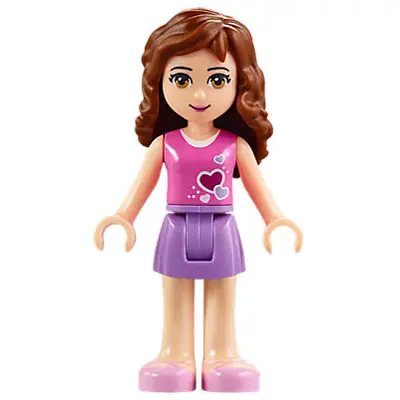 Friends Olivia (Light Nougat) - Medium Lavender Skirt, Dark Pink Top with Hearts and White Undershirt