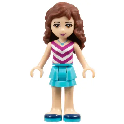 Friends Olivia (Light Nougat) - Medium Azure Layered Skirt, Magenta and White V-Striped Top and Medium Azure Necklace