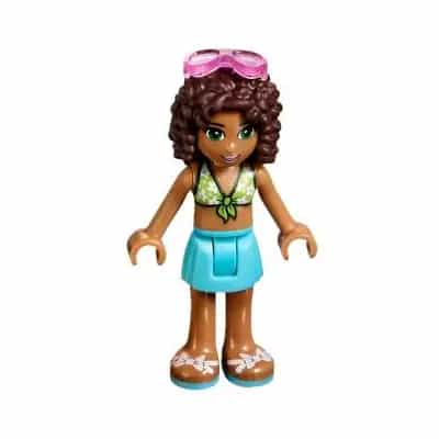 Friends Andrea - Medium Azure Skirt, Lime Swimsuit Top, Sunglasses