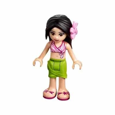 Friends Martina - Lime Wrap Skirt, Dark Pink and White Swimsuit Top, Bright Pink Flower