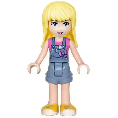 Friends Stephanie - Denim Overalls Skirt, Dark Pink Top