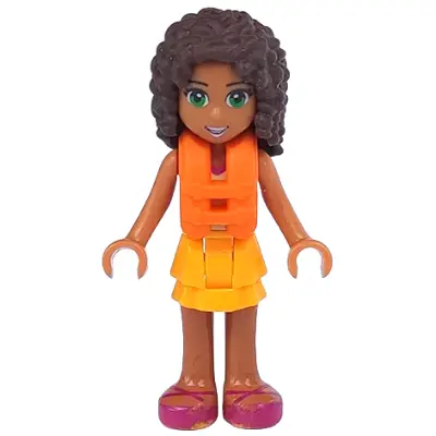 Friends Andrea - Bright Light Orange Layered Skirt, Tan Top with Bright Light Orange Chevron Stripes, Life Jacket