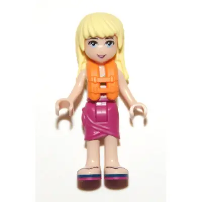 Friends Stephanie - Magenta Wrap Skirt, Lime Bikini Top, Life Jacket
