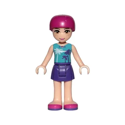 Friends Mia - Dark Purple Skirt, Medium Azure Top with Palm Trees, Helmet