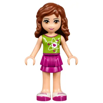 Friends Olivia (Light Nougat) - Magenta Layered Skirt, Lime Top with Heart Electron Orbitals Pattern