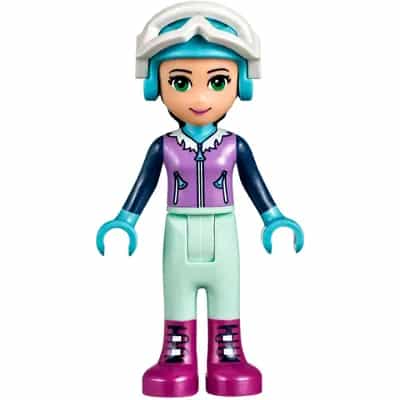 Friends Emma - Light Aqua Trousers, Medium Lavender Ski Vest, Helmet, Goggles