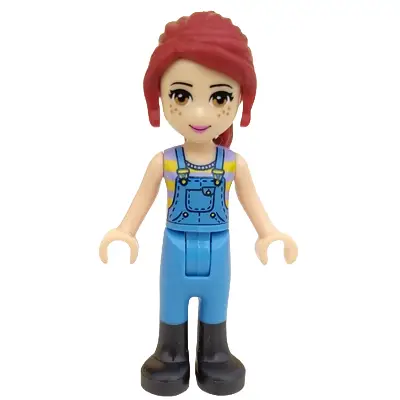 Friends Mia - Medium Blue Overalls, Striped Shirt, Dark Red Hair