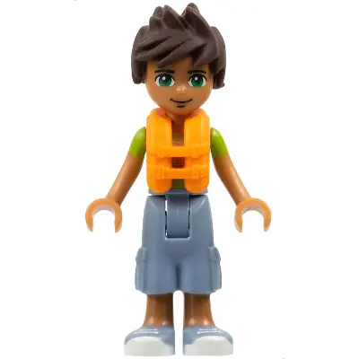 Friends Liam - Sand Blue Long Shorts, Lime and Yellow T-Shirt, Life Jacket