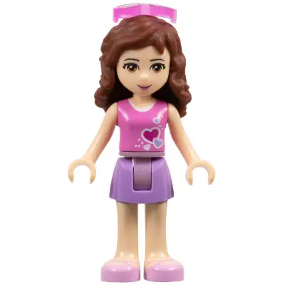 Friends Olivia (Light Nougat) - Medium Lavender Skirt, Dark Pink Top with Hearts and White Undershirt, Trans-Dark Pink Sunglasses